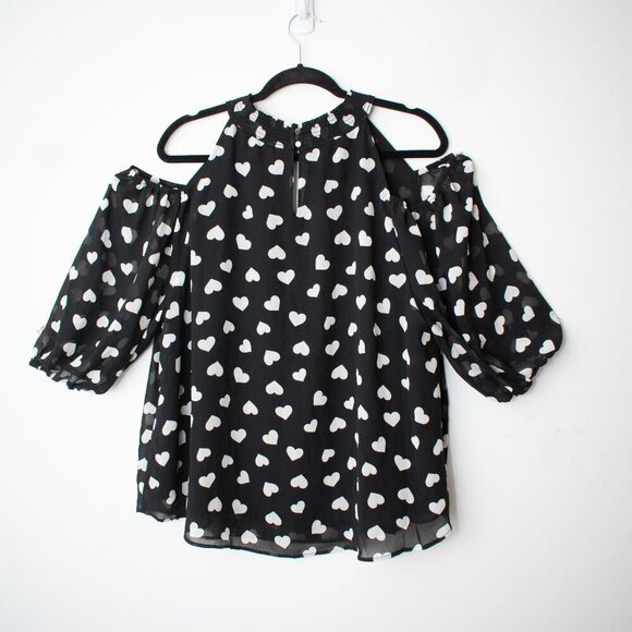 Cato Keyhole Neckline Cold Shoulder 3/4 sleeve Sheer Heart Print Blouse XL - Picture 7 of 8